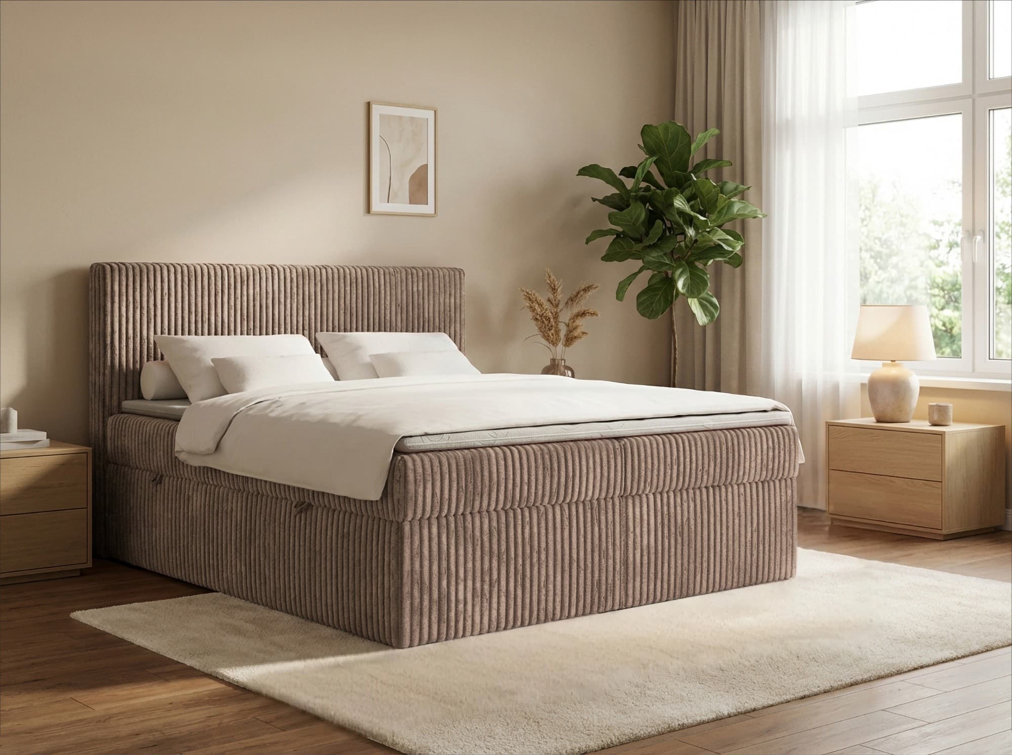 Łóżko kontynentalne box Marbella Poso gruby sztruks 140x200 boxspring