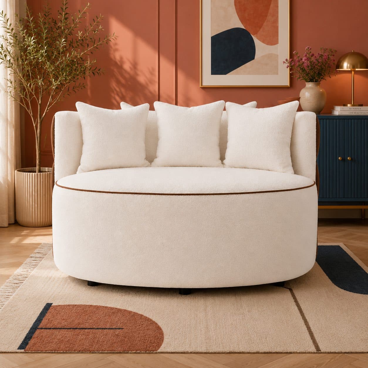 Sofa Luma 2-osobowa – designerska sofa tapicerowana do salonu o miękkiej, zaokrąglonej formie.